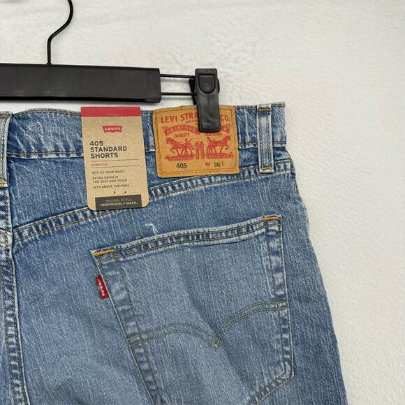 Levis Jorts Men's 36 Blue Denim 405 Standard Red Tab Jean Shorts Stretch NEW - Picture 7 of 8